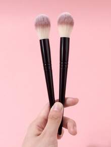 2pcs Spring New Synthetic Fiber Blush Brush Set, Professional Soft Makeup Brushes For Face Blushing, Highlighting, Travel Friendly Beauty Tools - Black - View 4