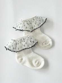 2 Pairs 3D Floral Ruffle Princess Baby Girls Socks - Multicolor - View 4