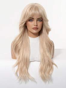 24英寸金色长卷发假发，带刘海，女士合成假发，时尚百搭，适合日常佩戴、派对、角色扮演、度假、家庭聚会、母亲节礼物、开斋节礼物、返校礼物、女孩礼物、夏季毕业礼物、万圣节和圣诞节礼物。 - 金色 - 查看 5