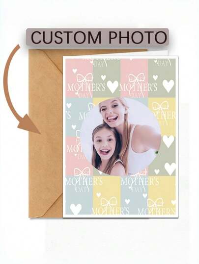 Thiệp chúc mừng Ngày của Mẹ tùy chỉnh ảnh và văn bản, kèm phong bì, thiết kế hình trái tim và nơ. Quà tặng Ngày của Mẹ, Thiệp Ngày của Mẹ, Ý tưởng quà tặng Ngày của Mẹ, Trang trí Ngày của Mẹ, Bộ thiệp Ngày của Mẹ, Bộ quà tặng Ngày của Mẹ