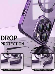 1 chiếc - Ốp lưng bảo vệ bằng acrylic trong suốt màu tím có nam châm, phù hợp với 11/12/13/14/15/16 Pro Max Plus/17 Pro Max - Hỗ trợ sạc không dây, siêu mỏng, có chân đế nam châm, chống nước, chống sốc, chống rơi, chống trầy xước. Phụ kiện điện thoại, tương thích với các loại ốp lưng điện thoại khác. - Màu tím - Xem 3