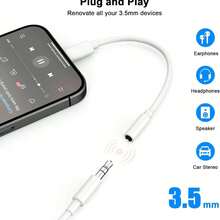 快速充电 Lightning 转 3.5mm 耳机插孔适配器（1/2 个装），音频转换线，兼容 14 Pro Max/14 Pro/14 Plus/14/13/12/11/XS/XR/8/7/6 系列，即插即用，复活节礼物 - 白色 - 查看 2