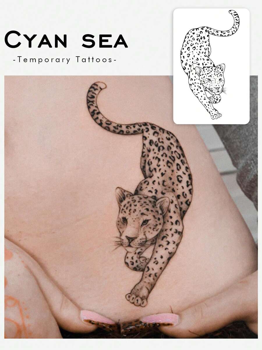 1pc Tattoo Stickers Temporary Tattoo Stickers, Niche Black Spotted Leopard Waterproof And Sweatproof Washable Non-Reflective Simulated Tattoo Suitable For Fashionable People - Black - View 1