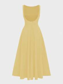 优雅法式浪漫露背镂空收腰性感迷人长裙，适合圣诞节、假日派对、夏季约会等场合。 - 黃色 - 查看 9