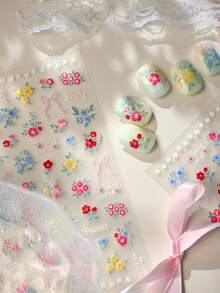 1pc Spring Floral & Butterfly Cute 3D Self-Adhesive Nail Art Sticker DIY Decor Nail Stickers - Multicolor - View 4