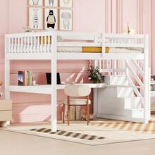 Children's Loft Bed, 140 X 200 Cm, With Storage Drawers And Desk Under The Bed, White - White - View 4