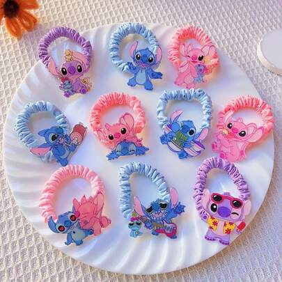 10 piezas Scrunchies de pelo con estampado de Stitch, accesorios de pelo de Stitch, accesorios de pelo de alta elasticidad y sin daños para uso diario, adecuados para uso cotidiano, lindos adornos para el cabello, recuerdos de fiesta, regalos de fiesta de Stitch