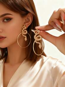 Unisex Minimalist Geometric Snake Stud Earrings - Yellow Gold - View 6