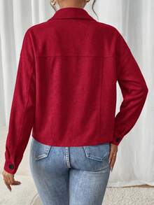 PRETTYGARDEN Women's Faux Suede Cropped Jacket Casual Fall Fashion Button Down Winter Coats Outerwear Clothes Christmas New Years Outfit Women - 紅色 - 查看 2