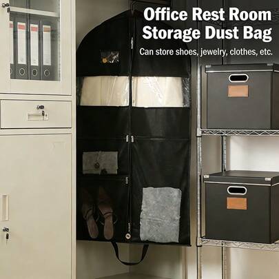 1pc Heavy Duty Garment Bag With Pocket, Zippered Garment Cover For Travel & Storage, Hanging Clothes Bag For Dresses, Coats & All Types Of Clothing