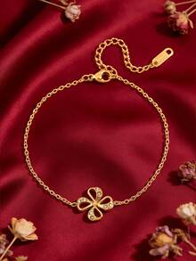 1 件装 - 高端不锈钢镂空四叶草手链 | 闪耀锆石纹理 | 不易褪色 | 百搭单品，提升您的时尚品味 - 金色 - 查看 3