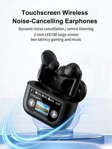 HITOZON Auriculares inalámbricos con control táctil, estuche de carga, cancelación activa de ruido, micrófono integrado, potenciador de graves, compatibles con , Android, portátiles, ordenadores de escritorio, adecuados para deportes, correr, fitness - A - Ver 2