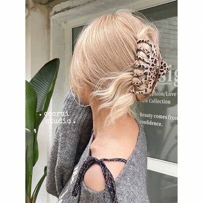 1个豹纹章鱼发爪，14厘米大号抓力，防滑女士/女孩发饰，优雅发夹/爪/发卡，适合学生、日常佩戴、四季皆宜、度假装扮，情人节礼物