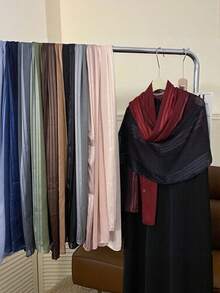 1条女士围巾，渐变色缎面围巾，长款披肩 - 彩色 - 查看 4