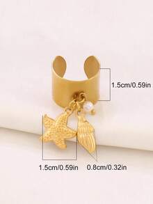 1pc Stainless Steel Starfish Shell Rings For Women Fashion Starfish Finger Open Ring Ocean Vacation Waterproof Jewelry - Ring - View 5