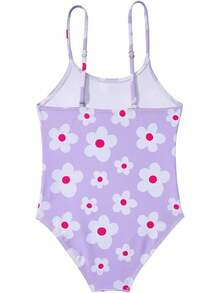 Girls Bathing Suit Size 2-10 Years - Cute Toddler Swimsuit Girl Adjustable One Piece Swimwear For Summer Beach Wear - 紫白花 - 查看 3