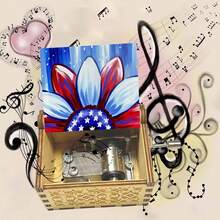 手摇木质音乐盒 - 爱国向日葵设计，播放《你是我的阳光》，无需电池，是独立日和送给亲人的完美礼物 - 彩色向日葵音樂盒 - 查看 1