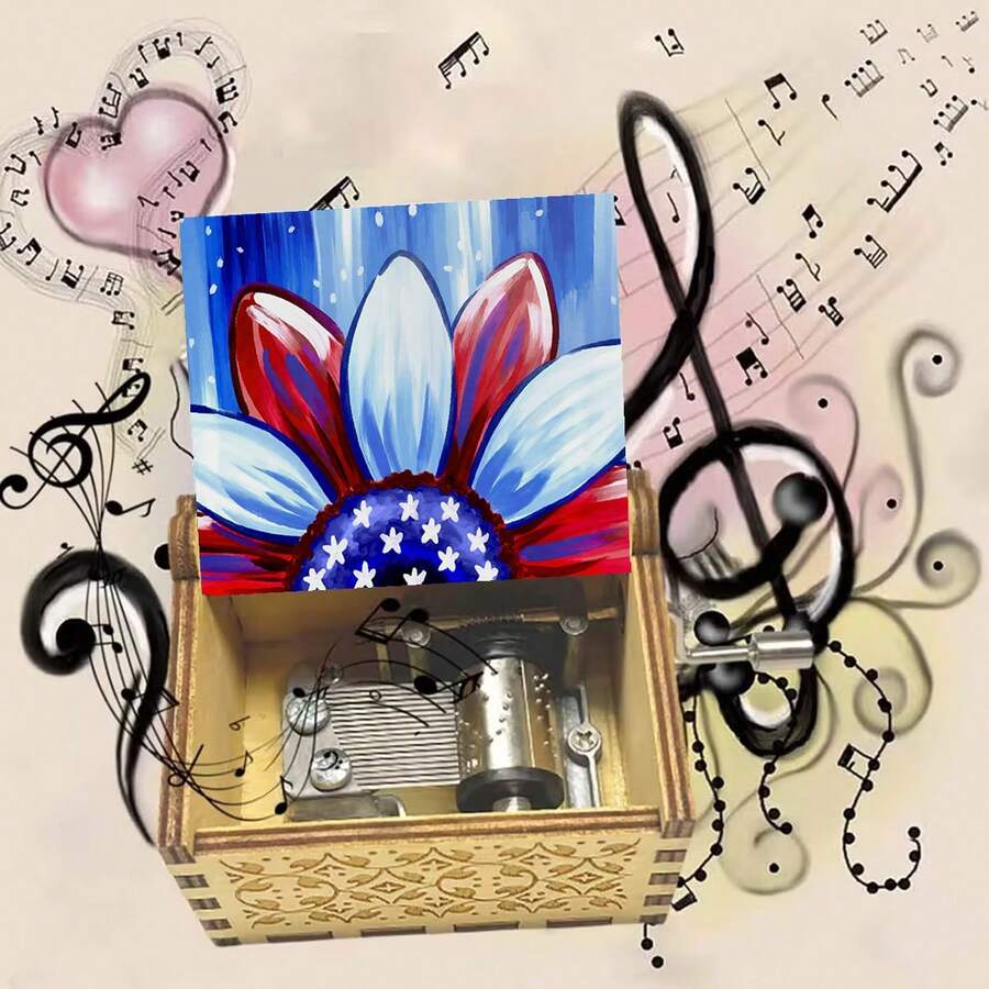 手摇木质音乐盒 - 爱国向日葵设计，播放《你是我的阳光》，无需电池，是独立日和送给亲人的完美礼物 - 彩色向日葵音樂盒 - 查看 1