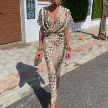 2026 Women's Clothing European And American Spring New Fashion Tight-Fitting Printed Twist Knot Sexy V-Neck Dress - 圖片色 - 查看 7