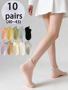 10 Pairs Random Spring/Summer Women Cartoon Animal Embroidery Breathable Cute Shallow Mouth Boat Socks, Suitable For Daily Wear - Multicolor - View 7