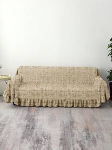 1件纯色沙发毯，现代简约风格，带蕾丝边饰，轻盈聚酯纤维沙发套，适用于客厅和卧室 - 彩色 - 查看 3