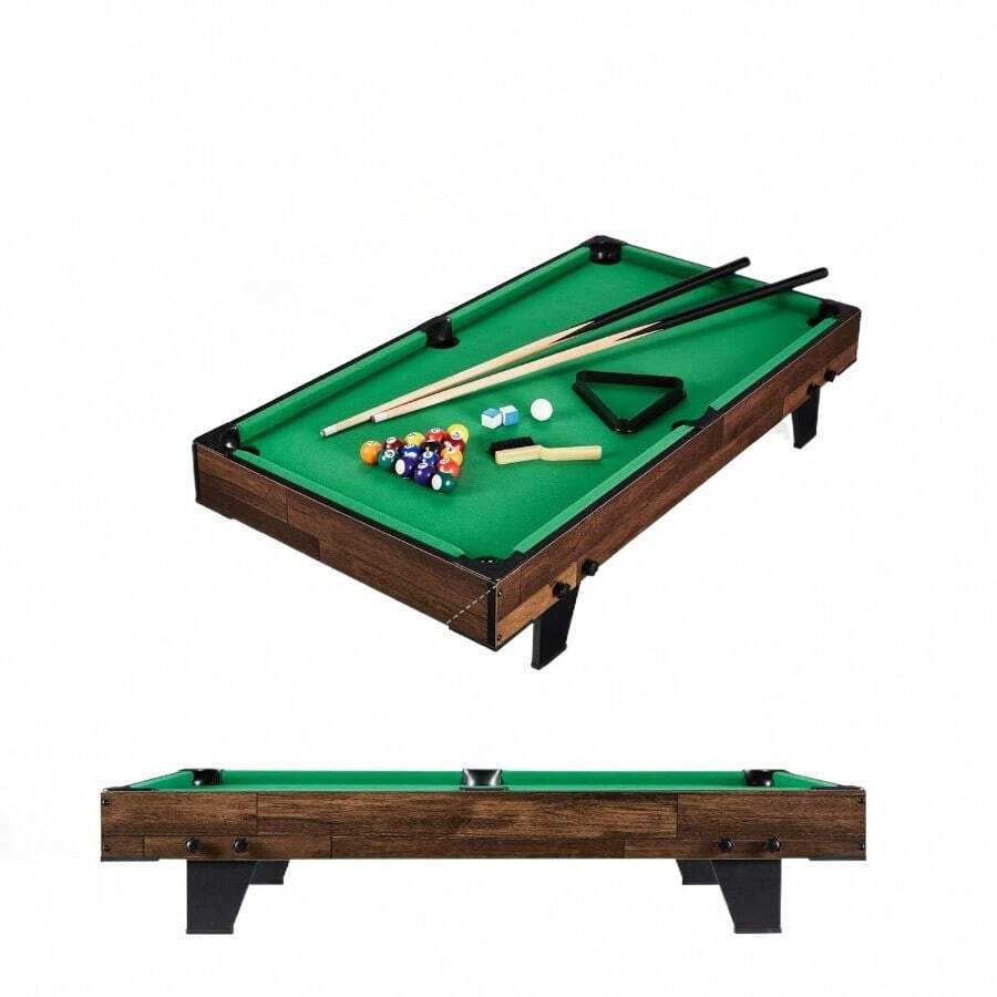 40 Inch Tabletop Pool Table, Arcade Billiard Game Table For Living Room/Game Room With 2 Cue Sticks, Ball Set & Storage Bag - Walnut - View 1