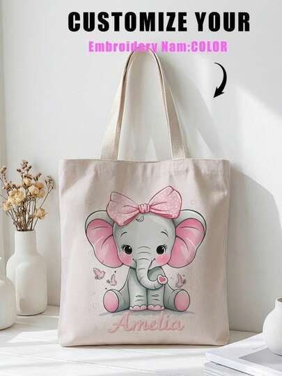 1pc Customized Canvas Bag, Unique Design (Photo, Landscape, Illustration), Foldable, Large Capacity, Lightweight, Stylish, Personalized Tote Bag, Shoulder Bag, Casual Shopping Bag,Bridesmaid Gifts Shop Back To School