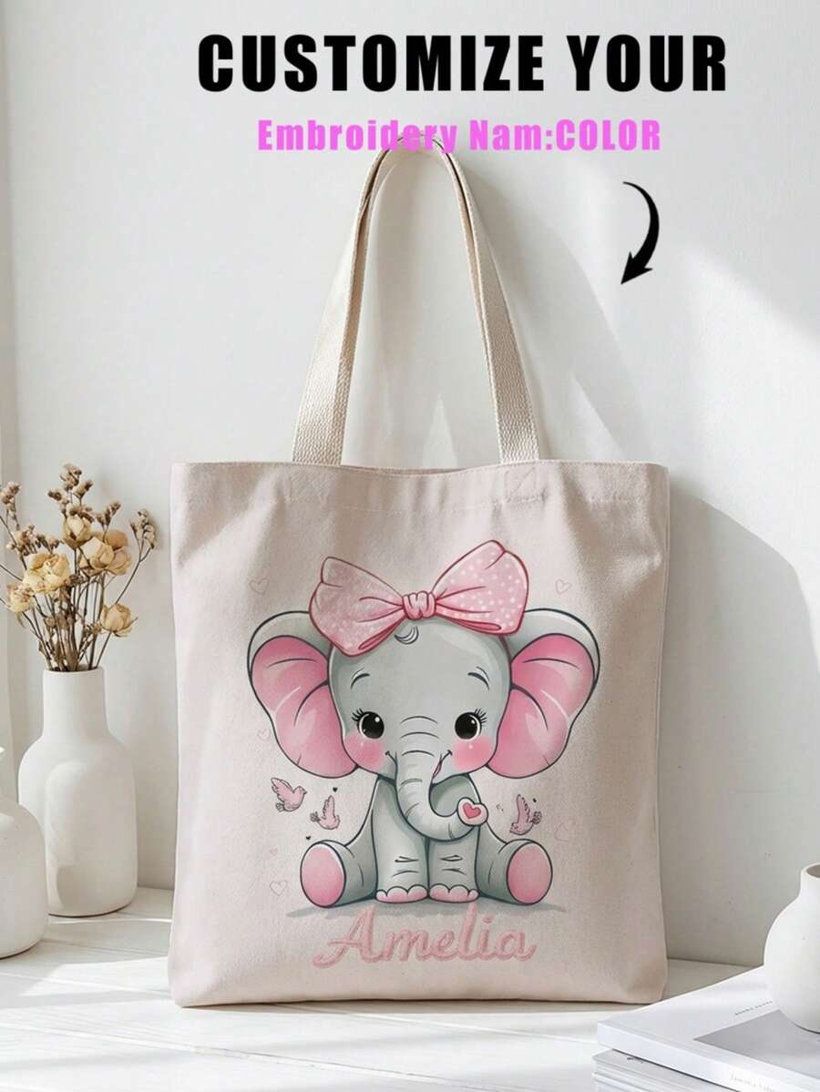 1个定制帆布包，独特设计（照片、风景、插画），可折叠，大容量，轻便，时尚，个性化手提包，单肩包，休闲购物袋，伴娘礼物，返校季好物 - 彩色 - 查看 1