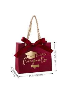 1pc Black Graduation Gift Bag, Graduation Season Gift Packaging Bag, Black Hot Stamping Gift Box With Bow Ribbon, Suitable For School Celebrations, Teacher's Day Events, Surprise Gift Bags, Party Gift Box Packaging - Multiple Styles - View 3