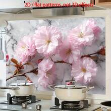 1 Piece, Pink Cherry Blossom Marble Background, Soft, Romantic, Realistic PVC Kitchen Wall Sticker-Easy To Apply, Durable, High-Quality Material. Suitable For Home Decor And Modern Kitchen Interiors, 2D Flat Design. - Style 1 - View 3