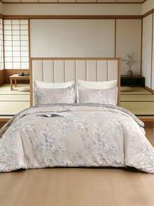 2/3 件套白色梅花印花被套，香槟金底色，简约美学设计，柔软奢华的高品质轻盈超细纤维床品，低致敏性，透气性好，适合春、夏、秋、冬四季使用。 - 香檳色 - 查看 11