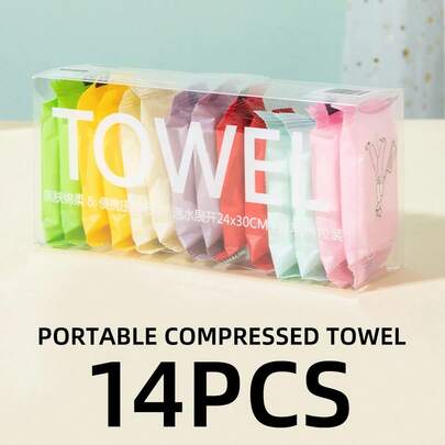 14pcs Disposable Portable Travel Towels Thickened Compressed Face Cleansing Beauty Square Washcloths For On-The-Go Hygiene