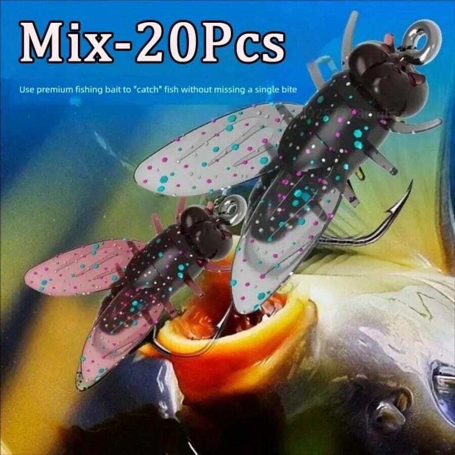 Newest PVC Fly Fishing Flies Soft Rubber Fly Fishing Lures Lifelike Flies Insects Lures Barbed Hooks Fishing Accessories - Multicolor - View 1