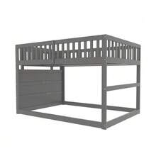 Low Bunk Bed 140 X 200 Cm, Secure Bunk Bed With Storage Compartment, Frame With Guardrail, Wooden Bed, Grey - Dark Grey - View 5