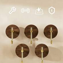 2pcs Luxury Fashion Wall Hooks, Walnut & Gold Color Hanging Hooks, Wall Mounted No Drilling Required Coat Hooks, Suitable For Entryway, Bedroom, Bathroom For Home Or Hotel - Upgraded Walnut Wood Hooks In Gold Color [Pack Of 2] - View 5