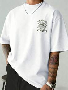 FRACTYR Men's Summer Casual Street Fashion Loose Coconut Tree Graffiti Retro Double-Sided Print Round Neck Short Sleeve Leisure T-Shirt - White - View 4