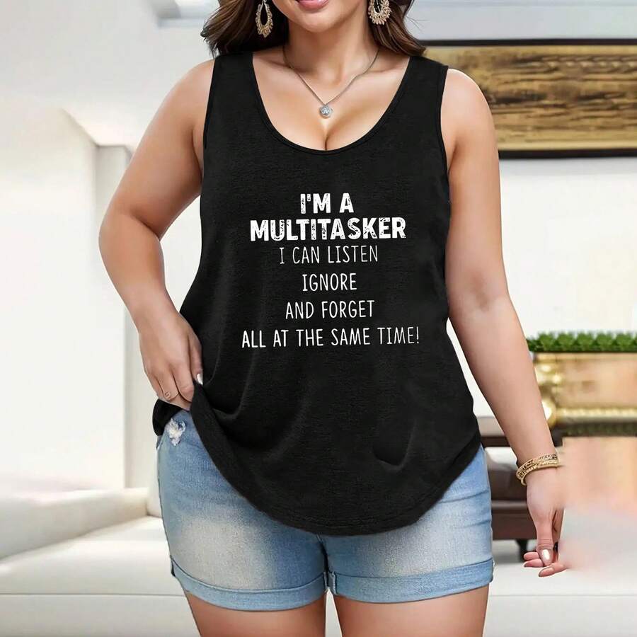 38475-IM A MULTITASKER Mens Graphic T-Shirts - Soft Cotton Blend, Short Sleeved, Round Neck, Casual Style - Comfortable, Breathable,  Summer Tops For Multifaceted MenPlus Size Women's Basic Tank Top, Soft Breathable Fabric, Comfortable Stretchy Material, Figure Flattering Design, Loose Fit Style, Perfect For Daily Casual Wear, Home Lounge And All Season Matching - 黑色 - 查看 1