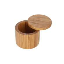 Spice Jar Wooden Round Natural Bamboo Salt Box Container Modern Kitchen Storage Case With Magnet Lid Herb Spice Tools - Wooden - View 3