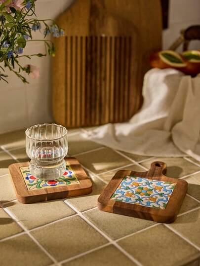 Cirelle Posavasos de madera maciza con patrón de mozaikao, stressentes al calor - Manteles vintage para mesa de  i comedor para ollas, sartenes, tazas, protección  altas temperaturas, Decoración del hogar hecha a mano, regalo