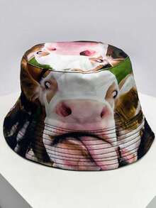 1pc Reversible Funny Animal Print Bucket Hat, Unisex Casual Sun Protection Novelty Cap - A - View 3
