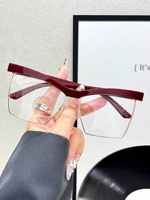1 pezzo Montatura per occhiali da vista unisex in metallo, stile occhio di gatto quadrato, contrasto di colori, stile retrò Y2K, minimalista, moda streetwear - Trasparente - Visualizzare 3