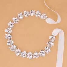 45cm Silver Crystal Rhinestone 1pc Bridal Waist Belt, Versatile Slimming Wedding Dress Accessory - Beige Ribbon - View 7