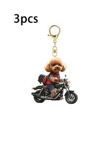 Llavero de acrílico con diseño de caniche en motocicleta lindo, accesorio multifuncional para llaves de auto, diseño de patrón 2D impermeable, adorno exquisito para amantes de las mascotas, accesorio de motocicleta, diseño plano 2D, adecuado para colgar en mochilas y llaves, regalo perfecto para familiares y amigos - Multicolor - Ver 17