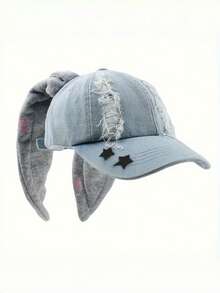 1pc Women's New Y2K Apocalyptic Bunny Ear Distressed Baseball Cap, Unique Street Hip Hop Snapback Hat - Bunny Hat - View 12