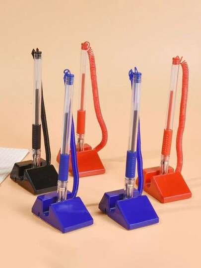 Tamper-Proof Desk Pen With Stand, Suitable For Office And Reception, Gel Ink Pen With Anti-Theft Design, Applicable For Bank Counters And Hotel Lobbies