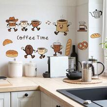 1pc Cartoon Coffee Bean Bread Kitchen Decor Sticker, Self-Adhesive Wall Decal To Beautify Kitchen - Multicolor - View 2