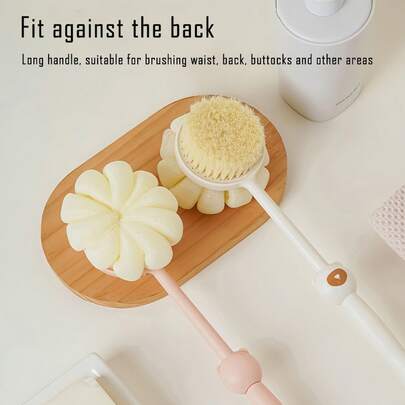 Long Handle Double-Sided Bath Sponge Scrubber, Teddy Bear Shower Brush Soft Bristle Cleaning Tool For Home Use