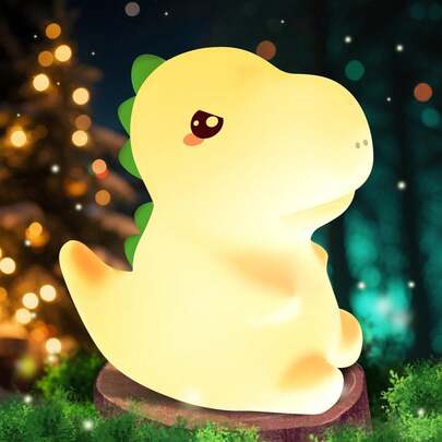 七彩变色儿童恐龙夜灯，可充电触摸调光，柔软硅胶可爱恐龙台灯，适合男孩女孩卧室，内置电池USB充电