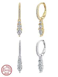 ORSA JEWELS 1 Pair 925 Sterling Silver 14K Gold Plated Oval Cut Zirconia Pendant Earrings, Women's Banquet Jewelry, Suitable For Wedding Party, Birthday Celebration And Anniversary Gift - LZE60 - View 7