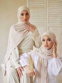 1pc Plus Size Soft Casual Solid Color Knitted Headscarf/Scarf For Women,Holiday,Travel Essential - Beige - View 4
